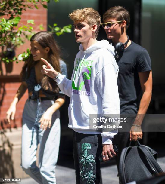 Presley Gerber and Charlotte D'Alessio are seen in SoHo on June 14, 2018 in New York City.