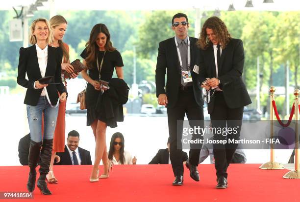 Former football players Luis Figo and Carles Puyol arrive at the stadium prior to the 2018 FIFA World Cup Russia group A match between Russia and...
