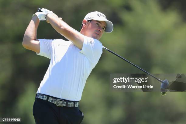 Brian Harman of the United States plays his shot from the sixth tee during the first round of the 2018 U.S. Open at Shinnecock Hills Golf Club on...