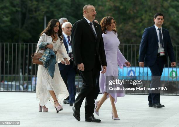 Ilham Aliyev, President of Azerbaijan arrives at the stadium prior to the 2018 FIFA World Cup Russia group A match between Russia and Saudi Arabia at...