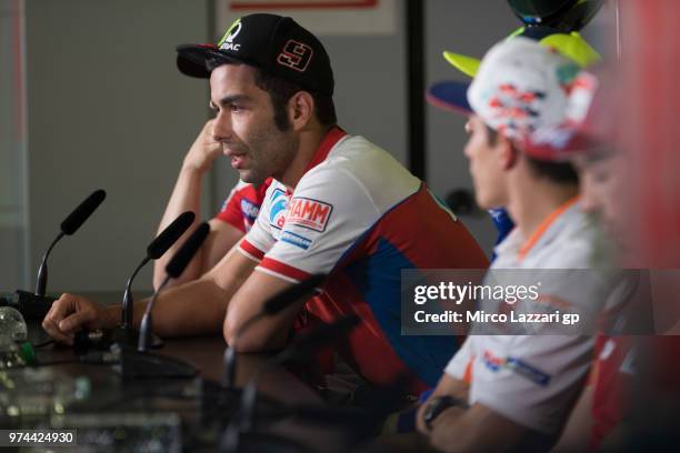 Danilo Petrucci of Italy and Alma Pramac Racing speaks during the press conference pre-event during the MotoGp of Catalunya - Previews at Circuit de...