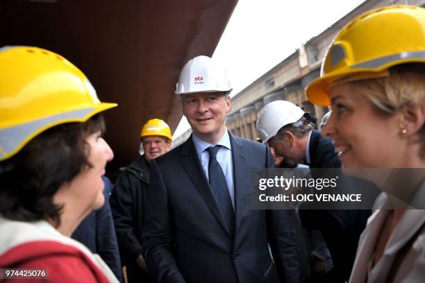 French Economy Minister Bruno Le Maire arrives to attend the float-out ceremony of the MSC ocean liner MSC Bellissima, on June 14, 2018 in...
