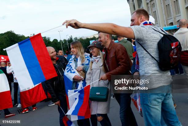 Group A Russia v Saudi Arabia - FIFA World Cup Russia 2018 Russian fans celebrate after the match at Luzhniki Stadium in Moscow, Russia on June 14,...