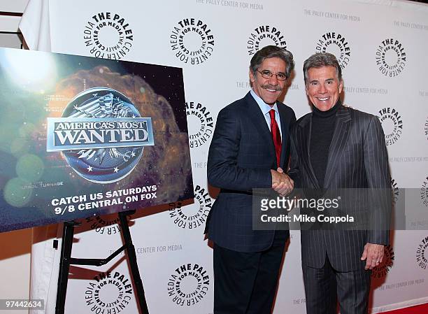 Journalist Geraldo Rivera and television host John Walsh attends the "America's Most Wanted" event at The Paley Center for Media on March 4, 2010 in...
