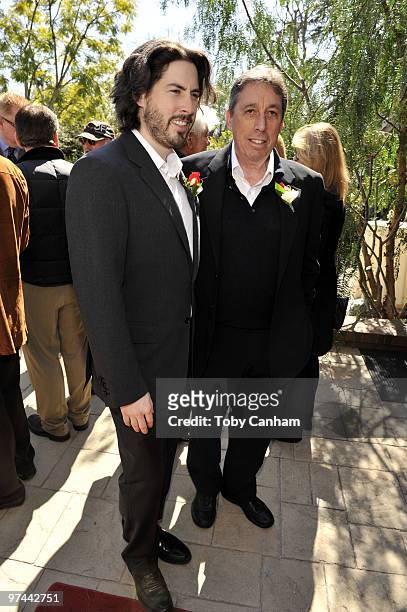 Jason Reitman and Ivan Reitman attend a 2010 luncheon honoring Canadian nominees for the Academy Awards held at the Consulate Generals of Canada...