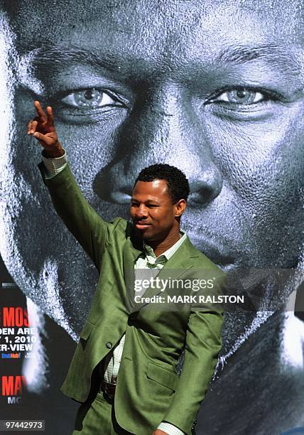 Boxer Shane Mosley arrives to announce his May 1 fight against Floyd Mayweather at their joint press conference in Los Angeles on March 4, 2010....