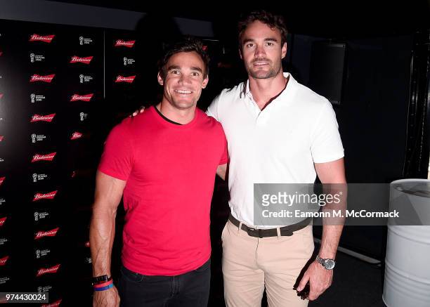 Max and Thom Evans on board the Bud Boat for the launch party hosted by Budweiser, the Official Beer of the 2018 FIFA World Cup, on June 14, 2018 in...