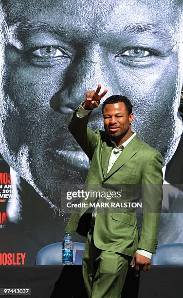 Boxer Shane Mosley arrives to announce his May 1 fight against Floyd Mayweather at their joint press conference in Los Angeles on March 4, 2010....