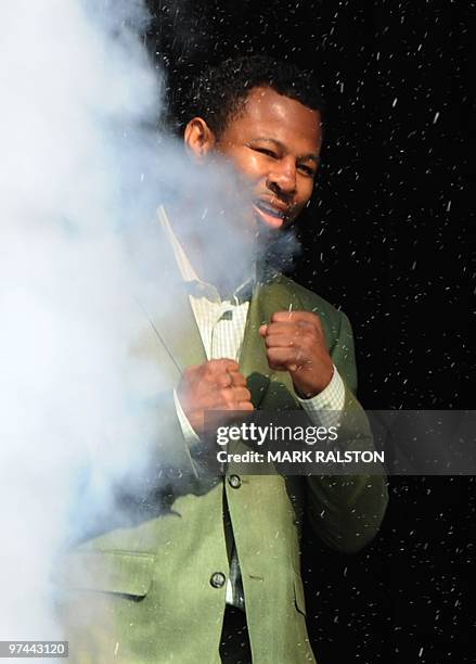 Boxer Shane Mosley arrives to announce his May 1 fight against Floyd Mayweather at their joint press conference in Los Angeles on March 4, 2010....