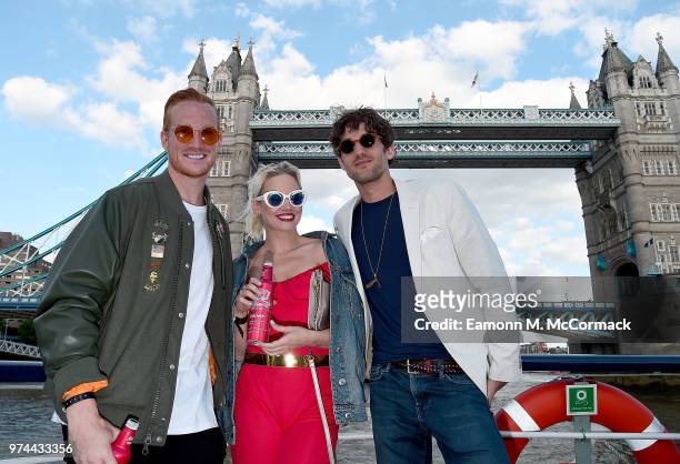 Greg Rutherford, Kimberly Wyatt and Max Rogers on board the Bud Boat for the launch party hosted by Budweiser, the Official Beer of the 2018 FIFA...