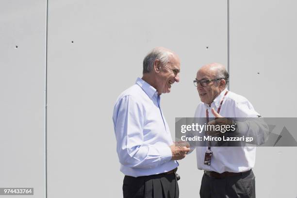 Carmelo Ezpeleta of Spain and Dorna CEO during the inauguration of the Luis Salom Corner graffiti installment at Turn 12 to commemorate the young...