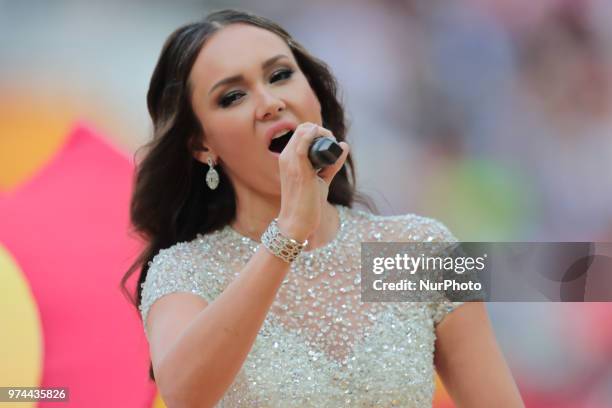 Aida Garifullina performs during Opening Ceremony of FIFA World Cup 2018 before the group A match between Russia and Saudi Arabia at the 2018 soccer...