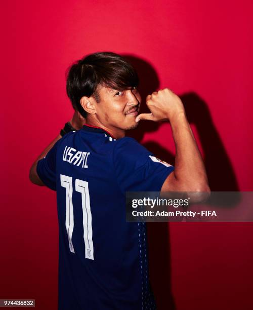 Takashi Usami of Japan poses for a portrait during the official FIFA World Cup 2018 portrait session at the FC Rubin Training Grounds on June 14,...