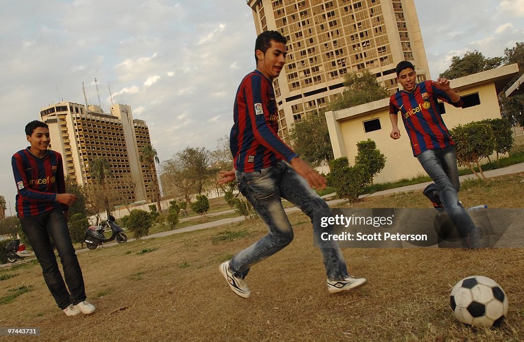 Iraqi Teenagers Play Soccer In Baghdad