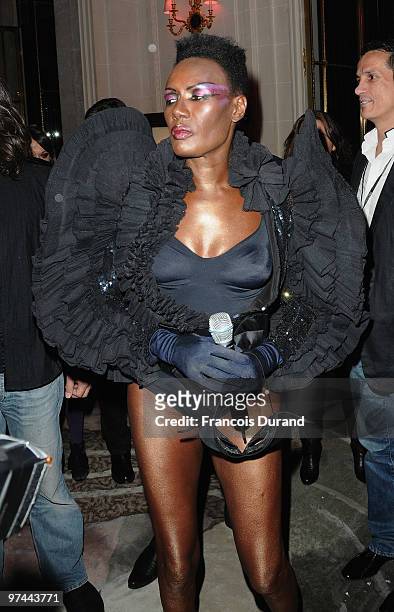 Grace Jones attends the Victor & Rolf 'Flower Bomb' 5th Anniversary during Paris Fashion Week at Hotel Meurice on March 4, 2010 in Paris, France.