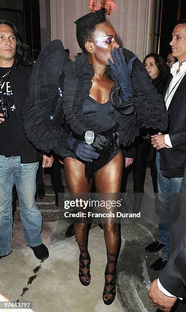 Grace Jones attends the Victor & Rolf 'Flower Bomb' 5th Anniversary during Paris Fashion Week at Hotel Meurice on March 4, 2010 in Paris, France.