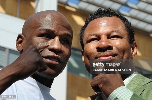 Boxers Floyd Mayweather and Shane Mosley announce their May 1 fight during their joint press conference in Los Angeles on March 4, 2010. Floyd...