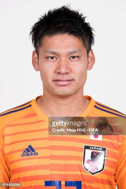 Kosuke Nakamura of Japan poses for a portrait during the official FIFA World Cup 2018 portrait session at the FC Rubin Training Grounds on June 14,...