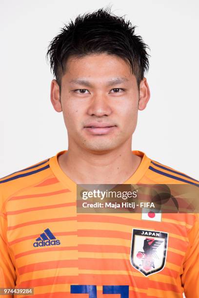 Kosuke Nakamura of Japan poses for a portrait during the official FIFA World Cup 2018 portrait session at the FC Rubin Training Grounds on June 14,...