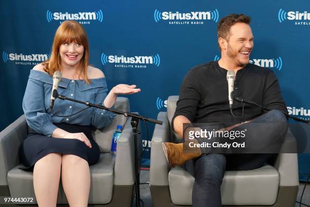 Actors Bryce Dallas Howard and Chris Pratt take part in 'SiriusXM's Town Hall with the cast of 'Jurassic World: Fallen Kingdom' at the SiriusXM...