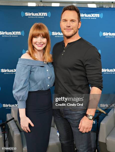 Actors Bryce Dallas Howard and Chris Pratt take part in 'SiriusXM's Town Hall with the cast of 'Jurassic World: Fallen Kingdom' at the SiriusXM...