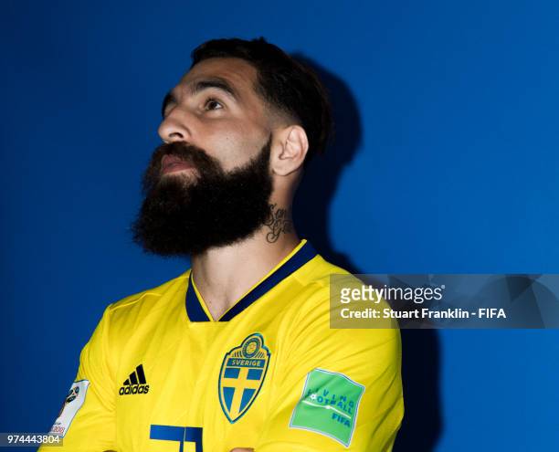 Jimmy Durmaz of Sweden poses for a photograph during the official FIFA World Cup 2018 portrait session at on June 13, 2018 in Gelendzhik, Russia.