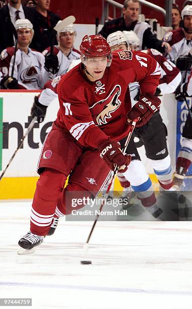 Radim Vrbata of the Phoenix Coyotes skates with the puck during second period play against the Colorado Avalanche on March 4, 2010 at Jobing.com...