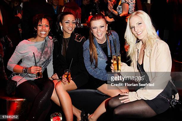 No Angels Jessica Wahls, Nadja Benaissa, Lucy Diakovska adn Sandy Moelling attend the aftershowparty of the Echo Award 2010 at Messe Berlin on March...