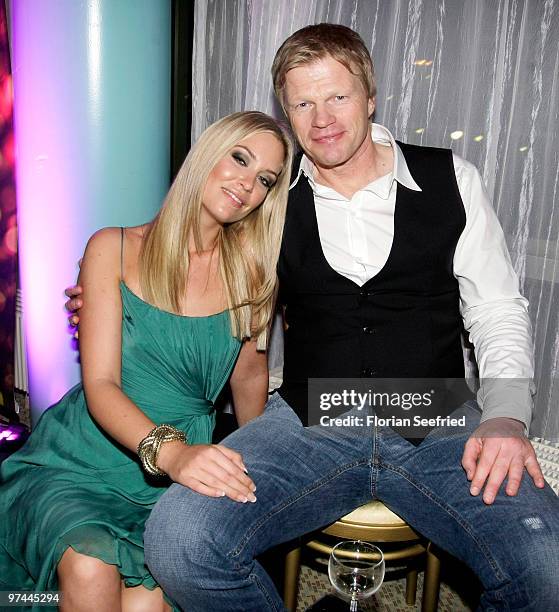 Former FC Bayern goalkeeper Oliver Kahn and model Svenja attend the aftershowparty of the Echo Award 2010 at Messe Berlin on March 4, 2010 in Berlin,...