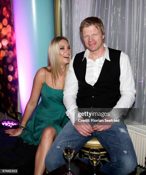 Former FC Bayern goalkeeper Oliver Kahn and model Svenja attend the aftershowparty of the Echo Award 2010 at Messe Berlin on March 4, 2010 in Berlin,...