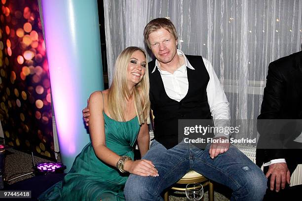 Former FC Bayern goalkeeper Oliver Kahn and model Svenja attend the aftershowparty of the Echo Award 2010 at Messe Berlin on March 4, 2010 in Berlin,...