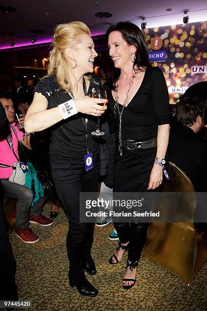 Actress Anna Loos-Liefers and Christiane Knaup attend the aftershowparty of the Echo Award 2010 at Messe Berlin on March 4, 2010 in Berlin, Germany.