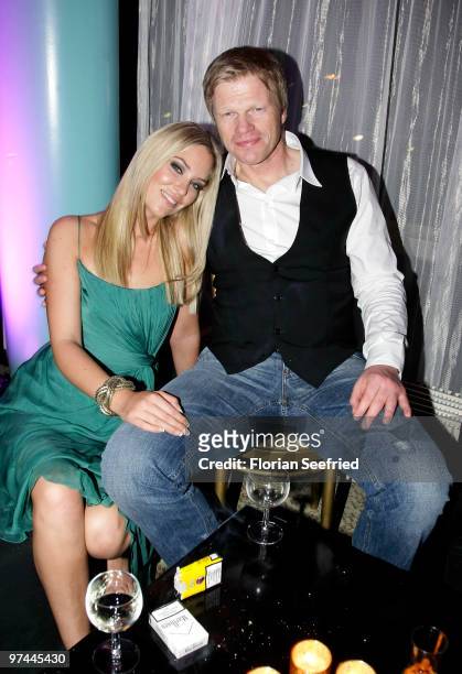Former FC Bayern goalkeeper Oliver Kahn and model Svenja attend the aftershowparty of the Echo Award 2010 at Messe Berlin on March 4, 2010 in Berlin,...