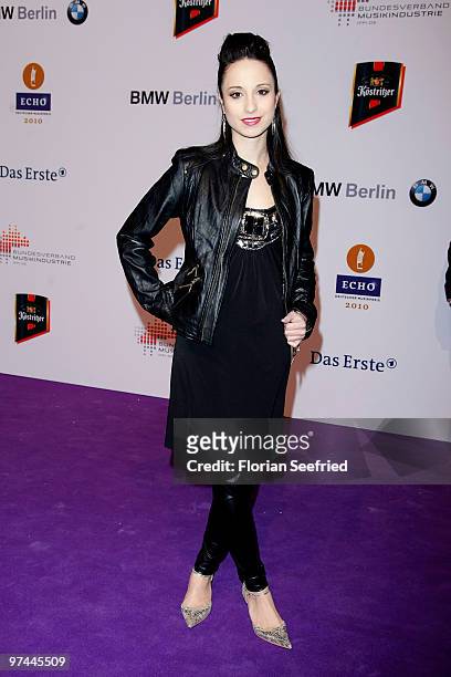 Actress Stephanie Stumph arrives at the Echo Award 2010 at Messe Berlin on March 4, 2010 in Berlin, Germany.