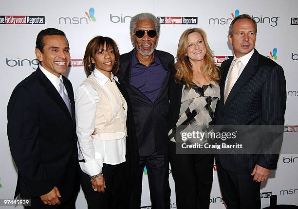 Los Angeles Mayor Antonio Villaraigosa, Morgana Freeman, actor Morgan Freeman, producer Lori McCreary and Publisher of The Hollywood Reporter Eric...