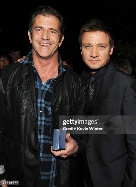 Actors Mel Gibson and Jeremy Renner attend The Hollywood Reporter's Nominees' Night Prelude to Oscar presented by Bing and MSN at the Mayor's...