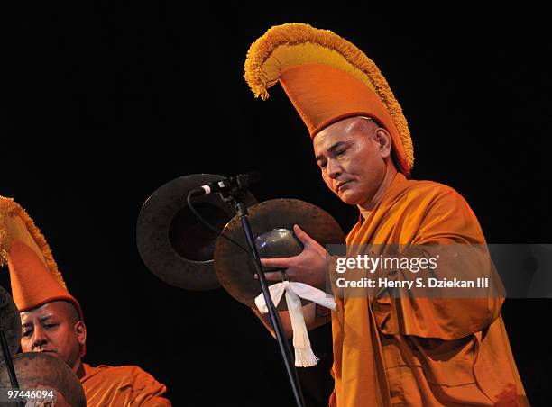 Monks from Drepung Gomang Monastery perform at Thank You Tibet! at the Cathedral of St. John the Divine on March 4, 2010 in New York City.