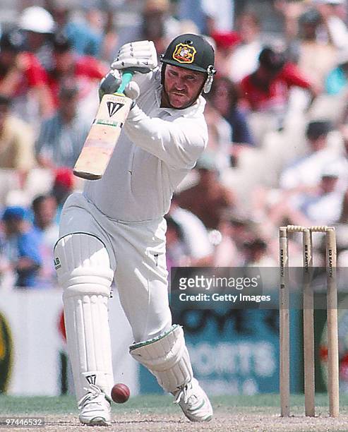 Allan Border of Australia bats during a Test match on January 1, 1994 in Australia.
