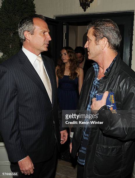 Publisher of The Hollywood Reporter Eric Mika and actor Mel Gibson attend The Hollywood Reporter's Nominees' Night Prelude to Oscar presented by Bing...