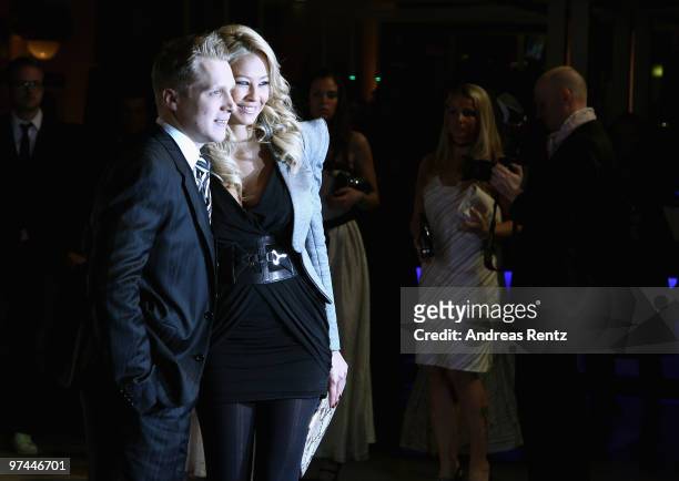 Oliver Pocher and Sandy Meyer-Woelden arrive at Echo award 2010 at Messe Berlin on March 4, 2010 in Berlin, Germany.
