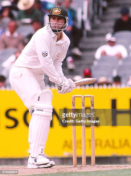 Mark Taylor of Australia bats during a Test match in Australia.