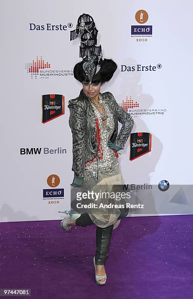 Aura Dione arrives at the Echo award 2010 at the Messe Berlin on March 4, 2010 in Berlin, Germany.
