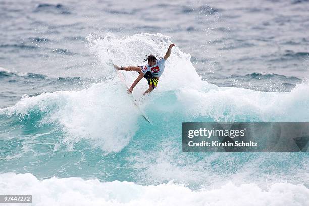 Jordy Smith of South Africa surfs to a runner-up finish at the Quiksilver Pro 2010 as part of the ASP World Tour at Snapper Rocks on March 5, 2010 in...