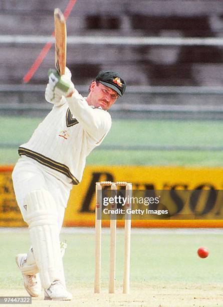 Allan Border of Australia bats during a Test match in Australia.