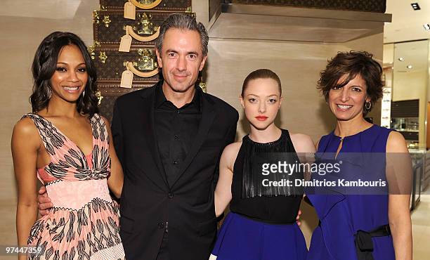 Actress Zoe Saldana, President and CEO of Louis Vuitton North America Daniel Lalonde, actress Amanda Seyfried and Glamour Magazine Editor-in-Chief...