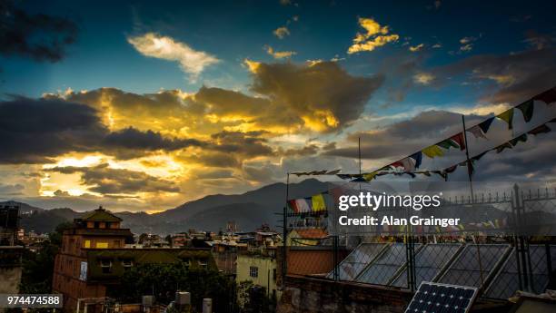 prayer flags over thamel - thamel stock pictures, royalty-free photos & images