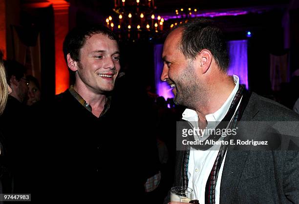 Actor Anton Yelchin and author Colum McCann attend the 5th Annual 'Oscar Wilde: Honoring The Irish In Film' held at the Wilshire Ebell Theatre on...