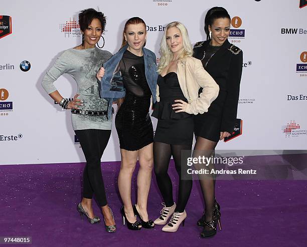 The German band No Angels arrive at the Echo award 2010 at Messe Berlin on March 4, 2010 in Berlin, Germany.