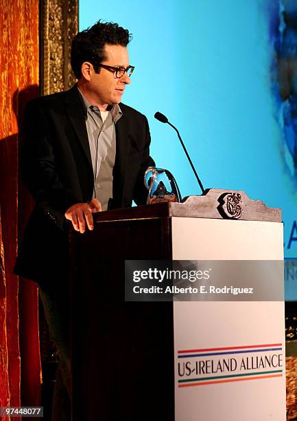 Director/producer/writer J.J. Abrams accepts the Oscar Wilde honorary Irishman award onstage during the 5th Annual 'Oscar Wilde: Honoring The Irish...