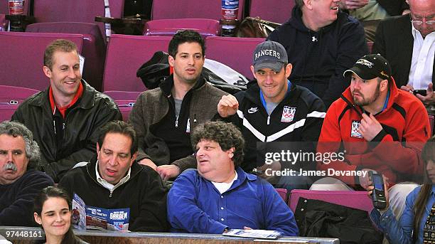 Curt Tomasevicz, Steve Mesler, Justin Olsen and Steve Holcomb of the USA Olympic Bobsled team attends the Pittsburgh Penguins Vs New York Rangers...